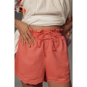 By Anthropologie Linen Cotton Scallop Hem Lightweight Double Tie Shorts Size XS